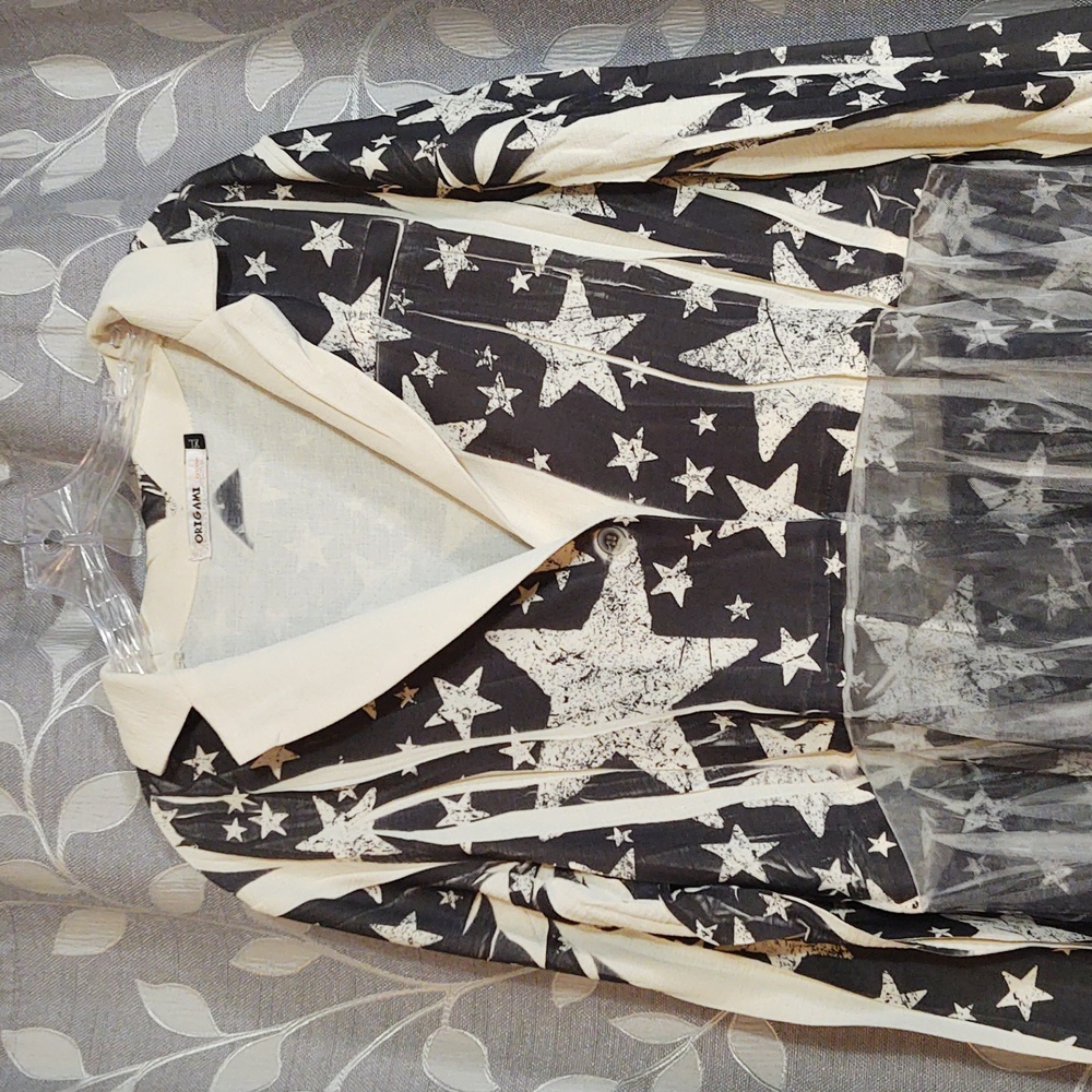 Origami Star-Print Tulle Duster Cardigen size XL - Picture 2 of 10